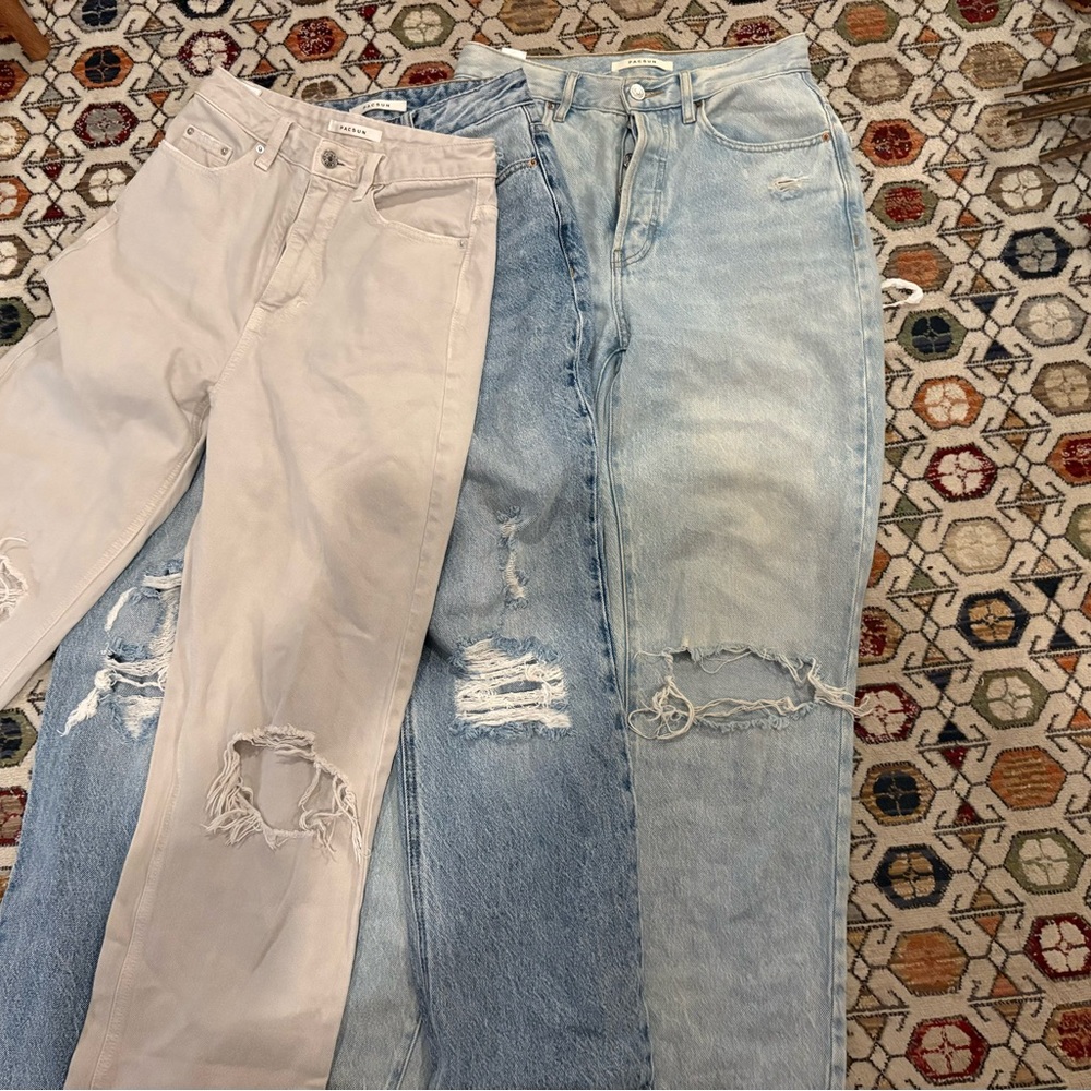 PacSun Blue and Cream Boyfriend Jeans with Distressed Details